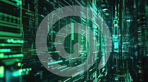 Digital data stream flowing through a futuristic network