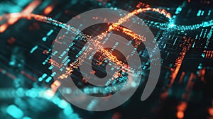 Digital data stream flowing in a futuristic network