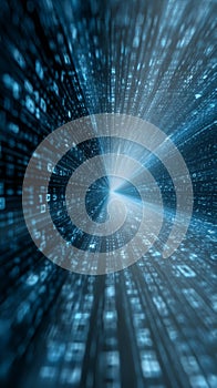 Digital data stream flowing through light tunnel