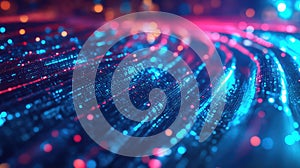 Digital data stream flowing through a network grid