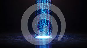 Digital Data Stream Flowing Onto Surface with Bright Glow Effect