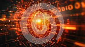 Digital data stream forming a glowing cyber core