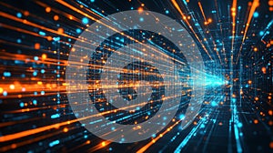 Digital Data Stream. Futuristic Technology Background. Big Data Visualization. 3D Rendering.