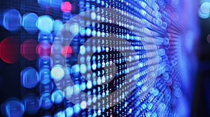 Digital data stream with glowing binary code encryption concept on pixelated interface
