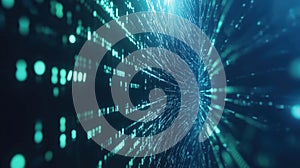 Digital data stream, glowing particles, abstract technology background