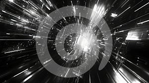 Digital data stream moving through futuristic server tunnel