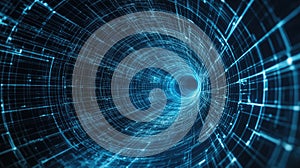 Digital data stream passing through abstract technology tunnel