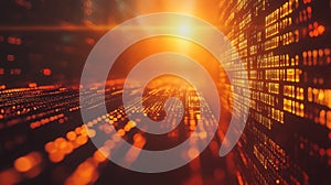 Digital data stream transferring glowing binary code system