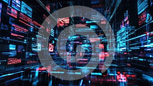 Digital data stream traversing abstract cyberspace network