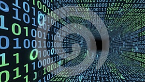 Digital Data Stream Tunnel with Binary Code and Information Flow