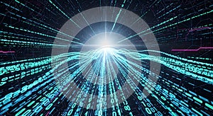 Digital Data Stream Tunnel with Binary Code