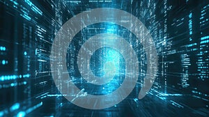 Digital data stream tunnel creating abstract technology background