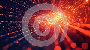 Digital data stream tunnel effect radiating orange light