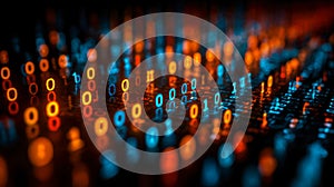 Digital data stream with vibrant binary code visualization