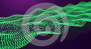 Digital Data Stream Binary Code Waves Green Purple Technology Background Abstract Information Flow