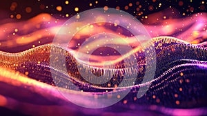 Digital data stream wave flowing particle bokeh