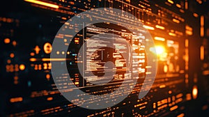 Digital data streaming displaying abstract network interface and code