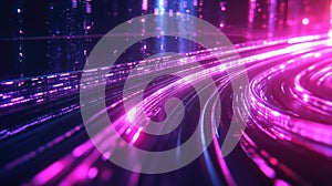 Digital data streaming moving through abstract network lines