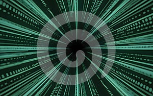 Digital data streams converging into a futuristic tunnel of binary code