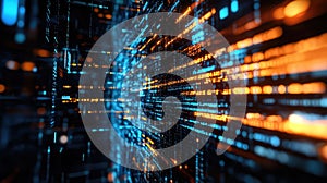 Digital data streaming in abstract futuristic network matrix