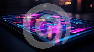 Digital Data Streams Flowing on Futuristic Screen, Neon Glow, Abstract Tech