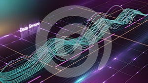 Digital data streams with glowing lines and binary code