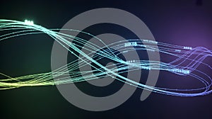 Digital data streams with glowing lines and binary code