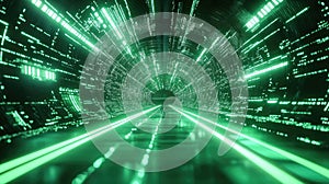 Digital data flowing inside futuristic cyber tunnel