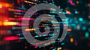 Digital data streams with vibrant colors in abstract patterns at night