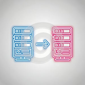 Digital data transfer between server racks network connectivity technology concept