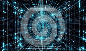 Digital data tunnel, binary code stream, cyberspace network connection