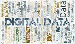 Digital Data vector word cloud, made with text only.