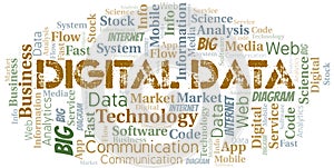 Digital Data vector word cloud, made with text only.