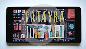 Digital data visualization abstract display on modern device screen