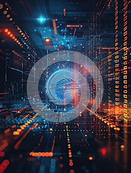 Digital data visualization for business analytics with a futuristic high-tech touch