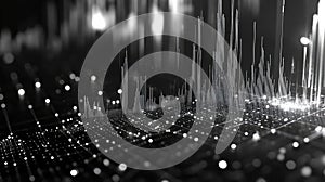Digital data visualization displaying abstract technology network grid