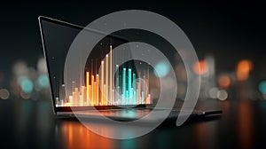 Digital Data Visualization Emerging from a Laptop Screen