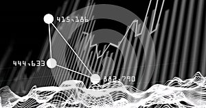 Digital data visualization with interconnected nodes and numerical data points