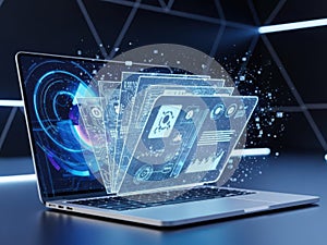 Digital data visualization on laptop screen