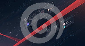 Futuristic Digital Data Interface with Red Light Beam