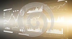 Digital data visualization on multiple screens displays various graphs and charts,