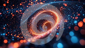 Digital data vortex creating abstract light science background