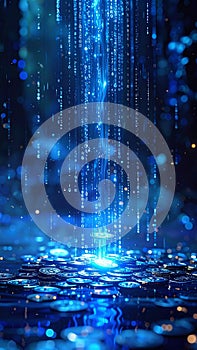 Digital Data Waterfall on Glowing Surface