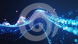 Digital data wave flowing particles bokeh background