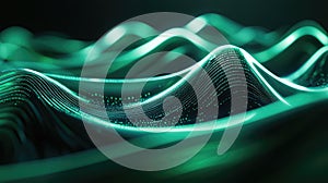 Digital data waves flowing on an abstract green background