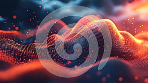 Digital data waves flowing on abstract particle surface