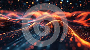 Digital data waves flowing as glowing particles network