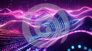 Digital data waves flowing particles technology background