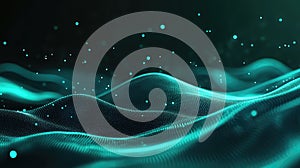 Digital data waves flowing particles technology background