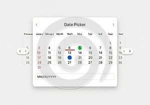 Digital date picker interface with a white background. The